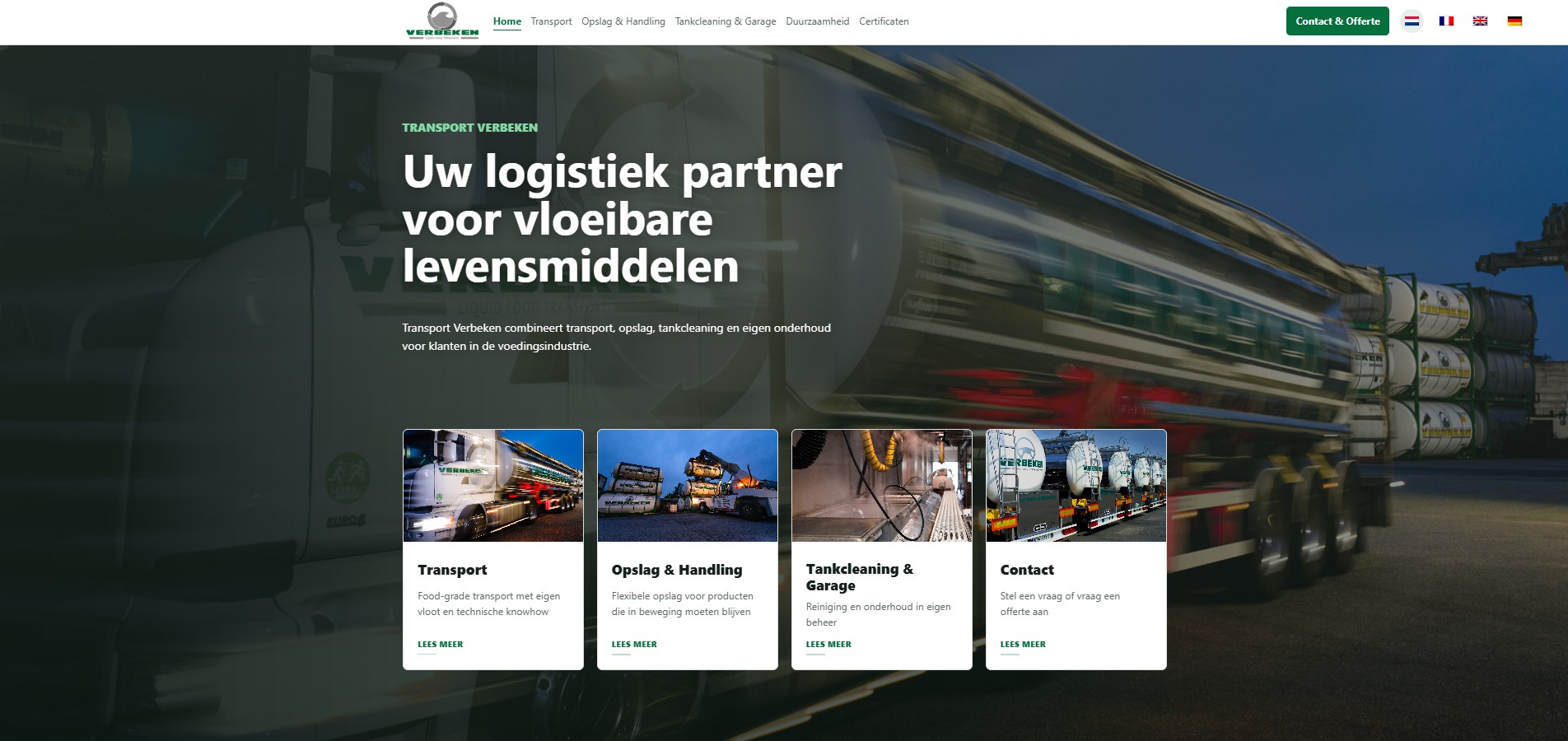 Screenshot van het nieuwe Verbeken Transport ontwerp